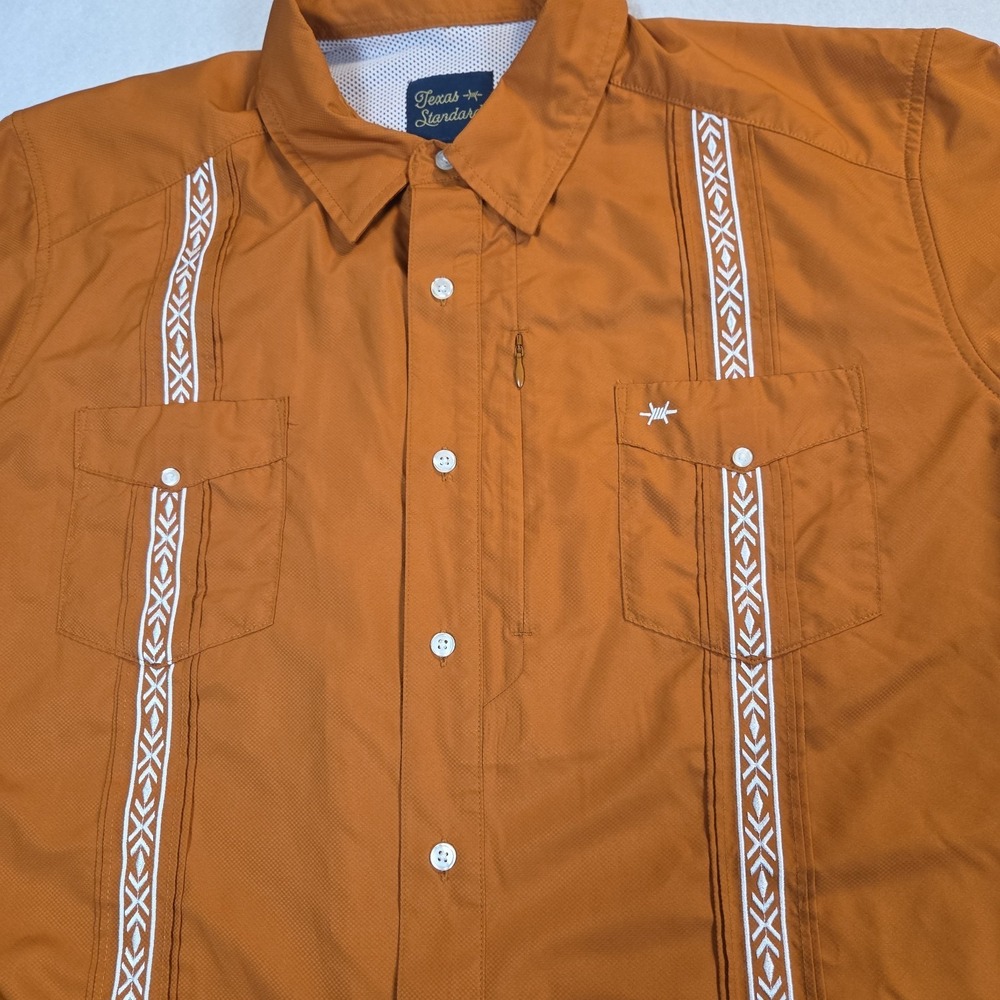Texas Standard Tejas Guayabera Shirt Mens XL Burnt Orange UT Color Austin Vented - Picture 2 of 14